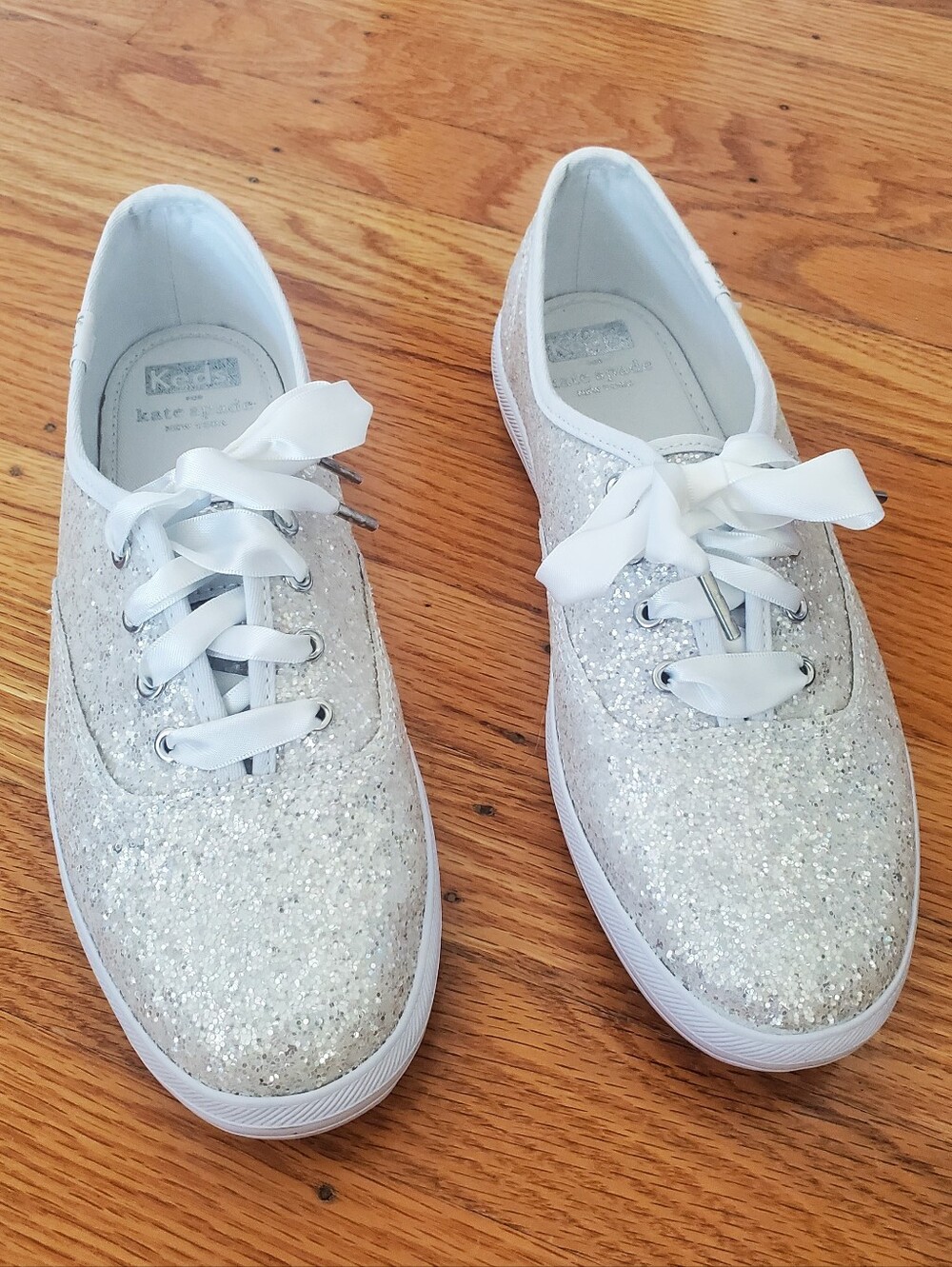 Kate Spade Keds Glitter Sneakers with Ribbon Laces size 7.5. Worn Once